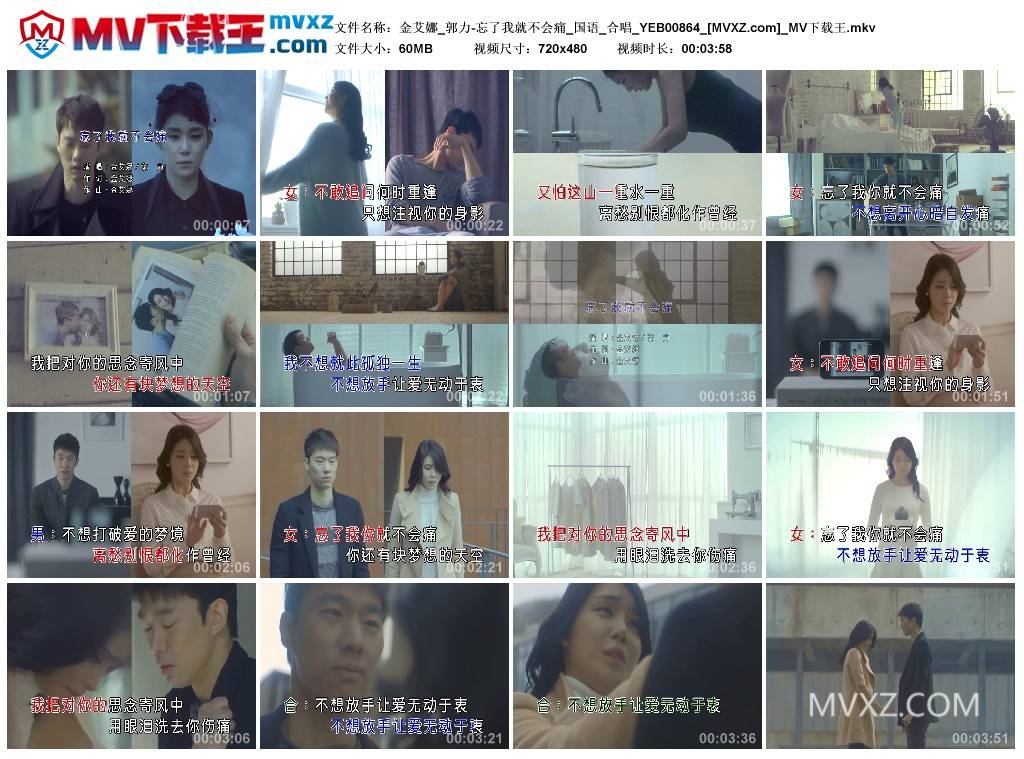 金艾娜_郭力-忘了我就不会痛_国语_合唱_YEB00864